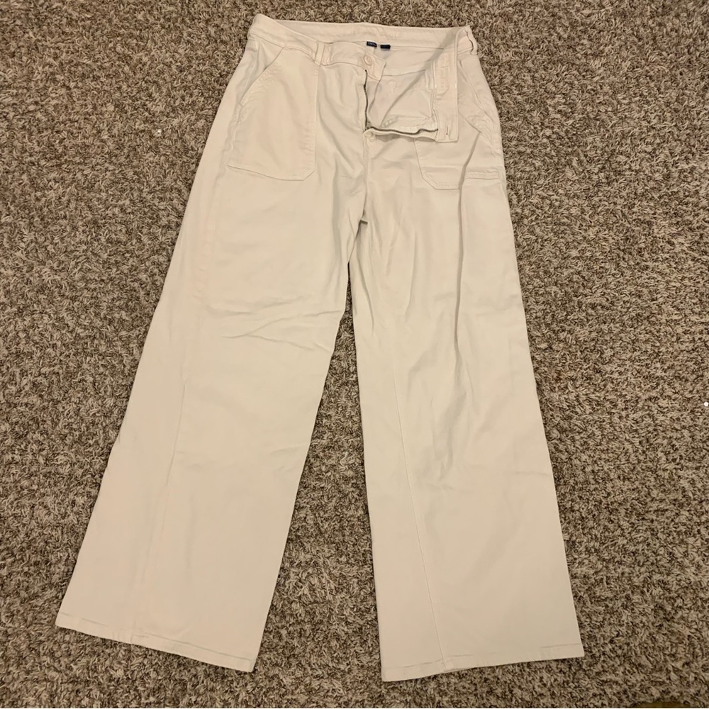 American Eagle Super High Rise Baggy Wide Leg Jeans Women's 12 Cream
